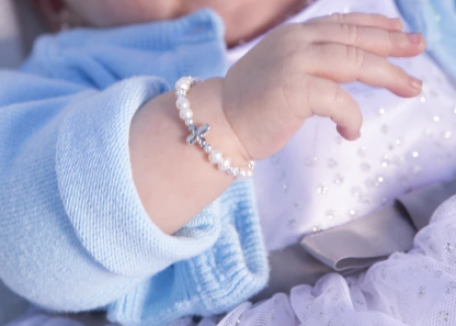 Sterling Silver Freshwater Pearl Cross Baptism Bracelet