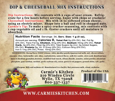 Carmie's Jalapeno Cheddar Dip & Cheeseball Mix