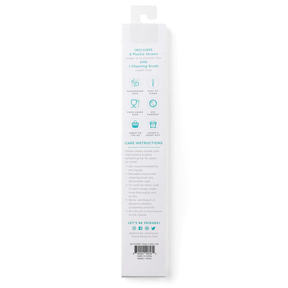 Swig Pretty in Plaid + Mint Reusable Straw Set