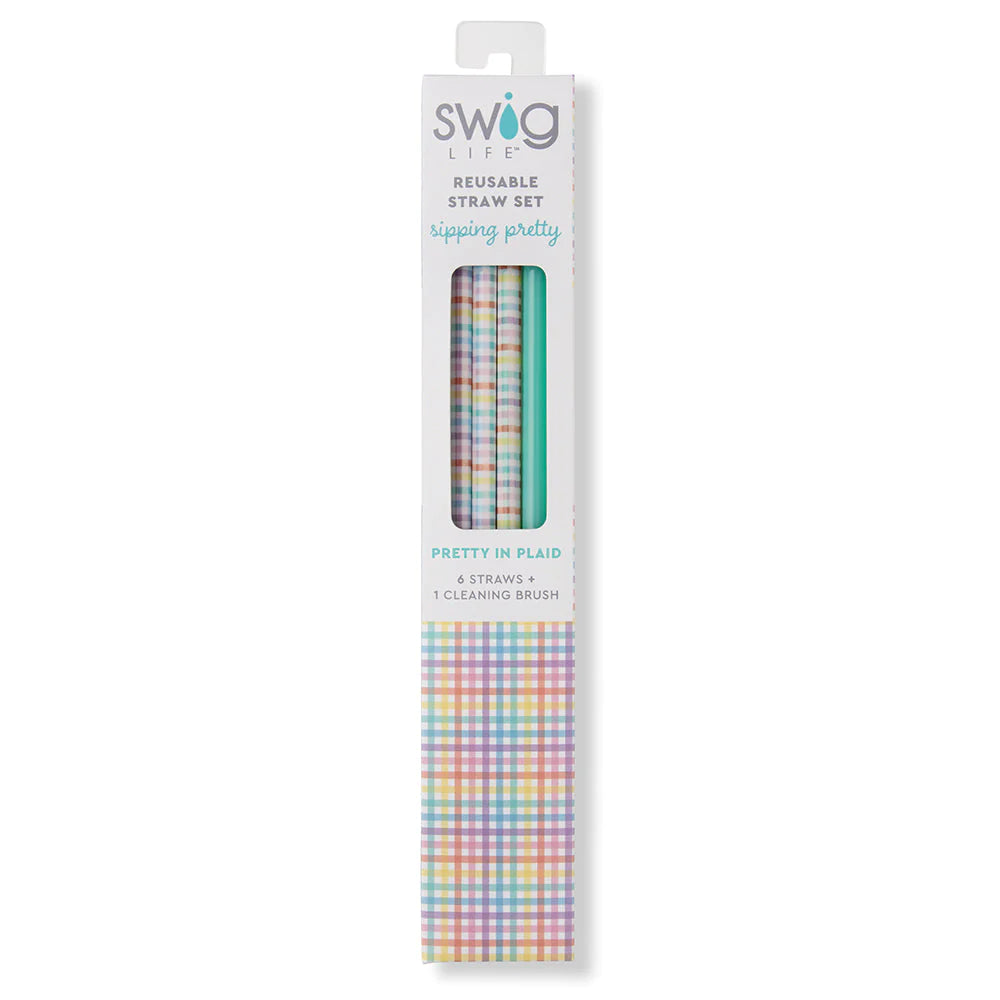 Swig Pretty in Plaid + Mint Reusable Straw Set