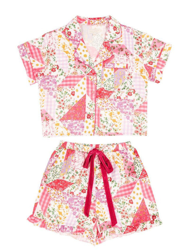 Pink Quilted Pj Button Short Set