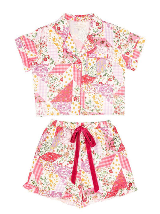 Pink Quilted Pj Button Short Set