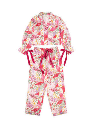 Pink Quilted Pj Bow Long Sleeve Pant Set