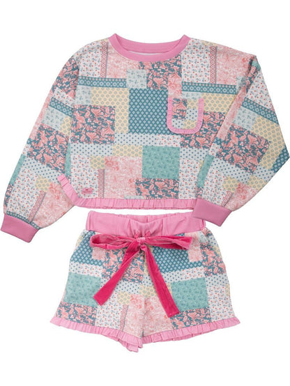 Quilted Pattern Pj Ruffle Short Set