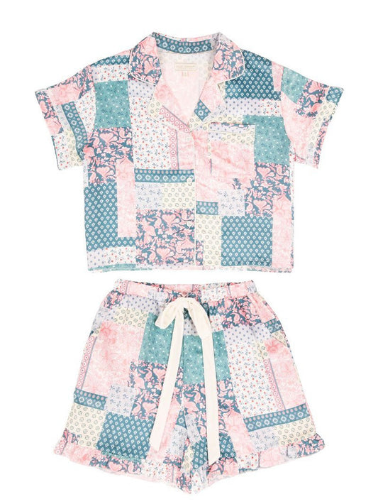 Quilted Pattern Pj Button Short Set