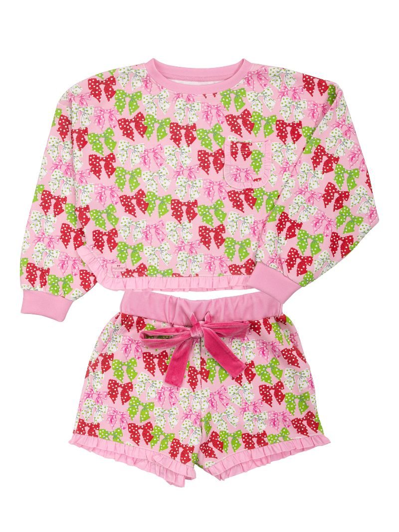 Dotted Bows Pj Ruffle Short Set