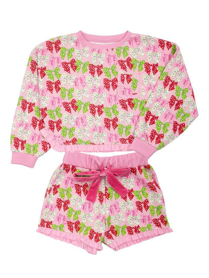 Dotted Bows Pj Ruffle Short Set