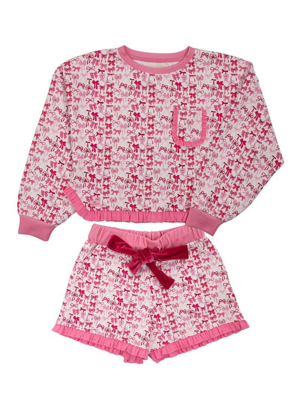 Pink Bows Pj Ruffle Short Set