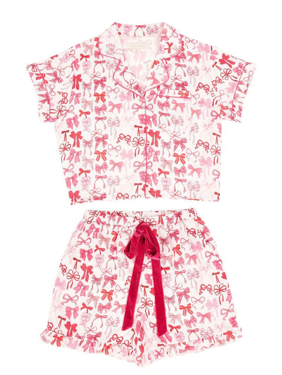 Pink Bows Pj Button Short Set