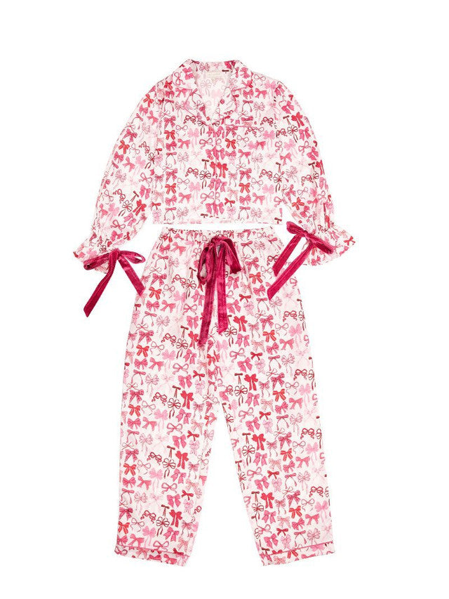 Youth Pink Bows Pj Bow Long Sleeve Pant Set