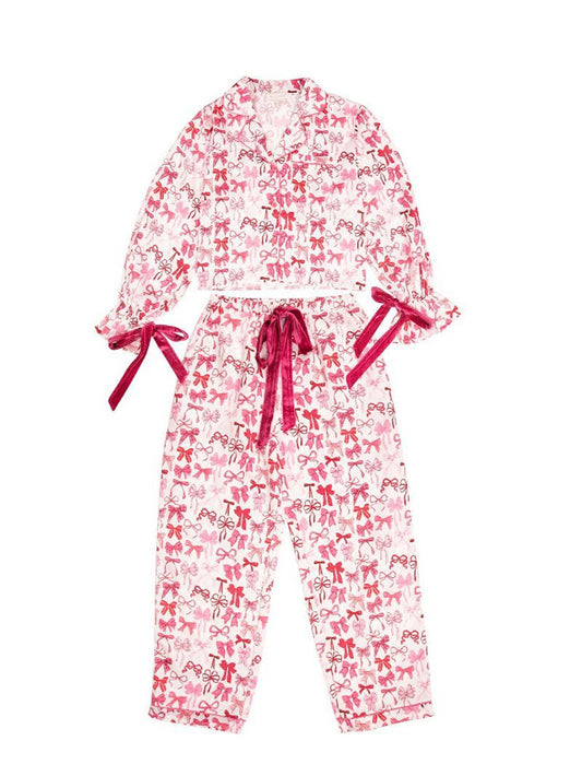 Youth Pink Bows Pj Bow Long Sleeve Pant Set