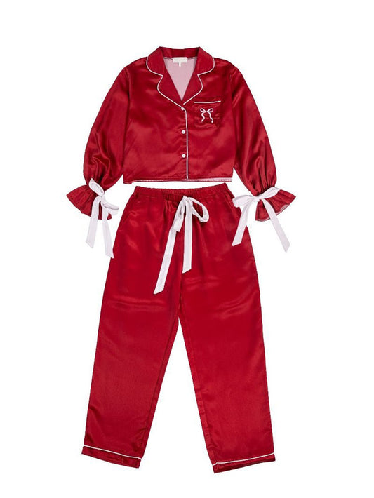 Youth Red Pj Bow Long Sleeve Pant Set