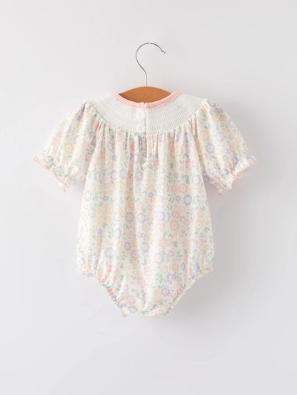 Baby Pastel Floral Cross Smocking Romper