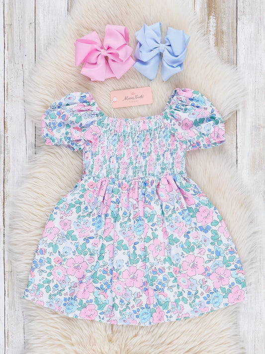 Youth Pink & Purple Garden Smocked Dress