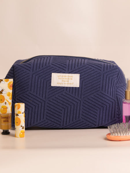 Navy Terry Textured Cosmetic Bag