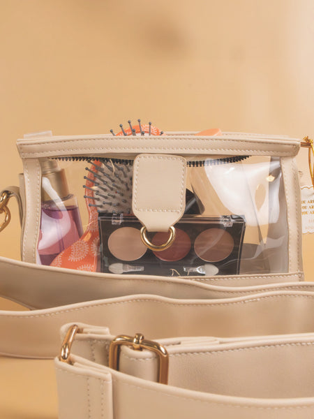 Cream Leather Stadium Clutch