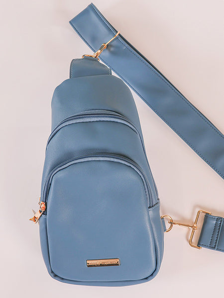 Azure Blue Leather Maui Sling Crossbody