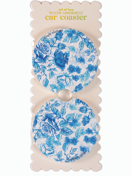 Blue Rose Car Coaster Set