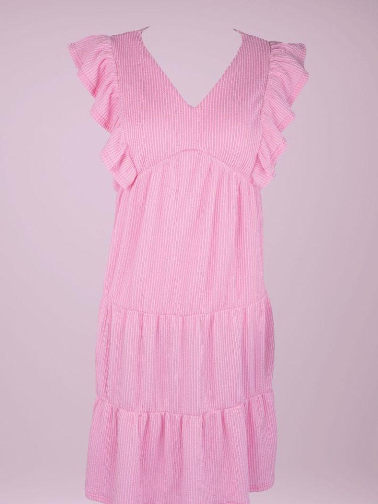 Blush Ribbed Knit Ruffle Dress