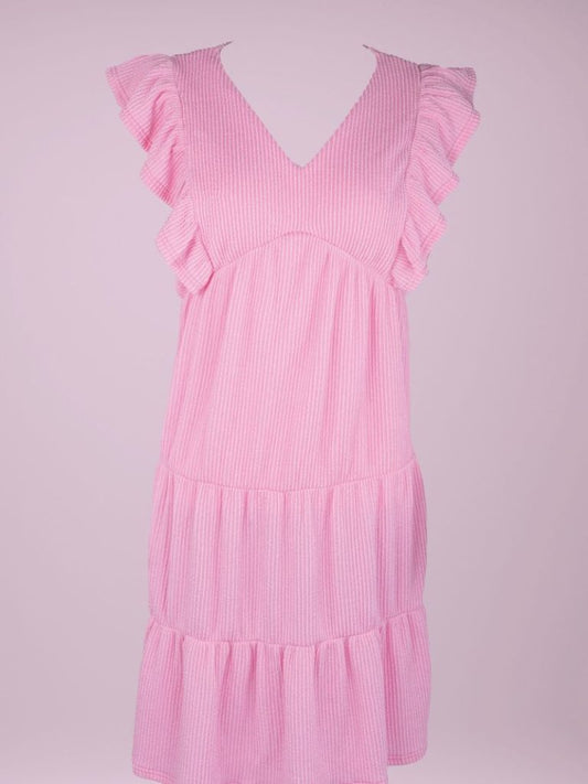 Blush Ribbed Knit Ruffle Dress