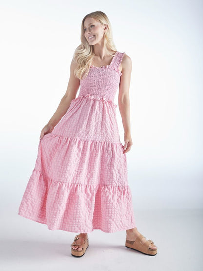 Light Pink Textured Tiered Maxi Dress