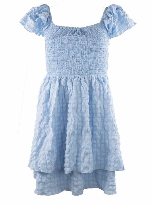 Light Blue Textured Tie Back Dress