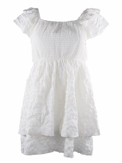 White Textured Tie Back Dress