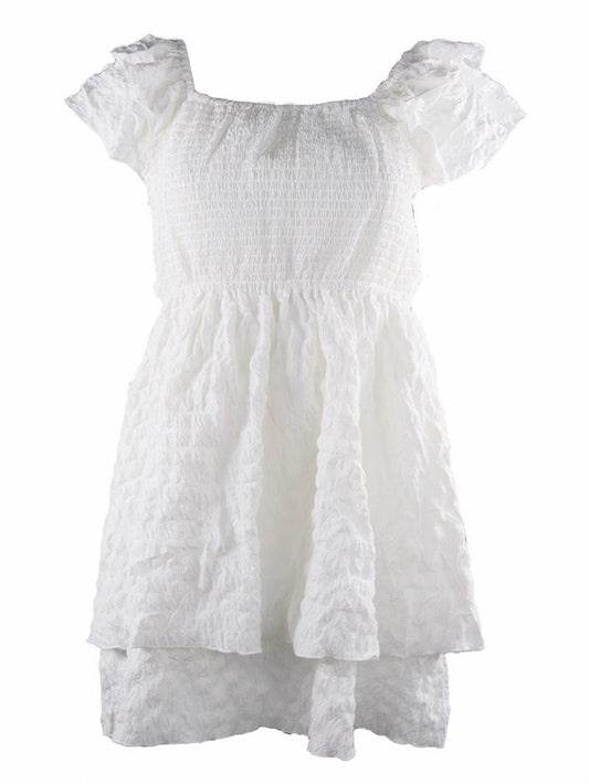 White Textured Tie Back Dress