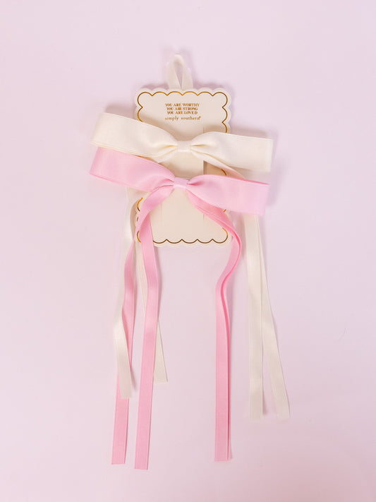 Soft Pink & Cream Hair Bow Set