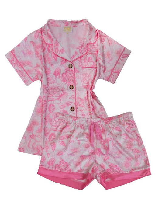 Pink Rose Silky Button Pj Short Set