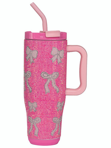 Pink Bow Rhinestone 40 oz. Handle Tumbler