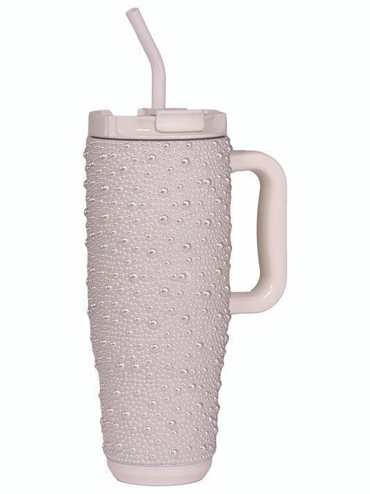 White Pearl Rhinestone 40 oz. Handle Tumbler