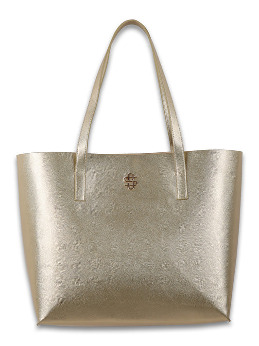 Gold Vegan Leather Tote Bag