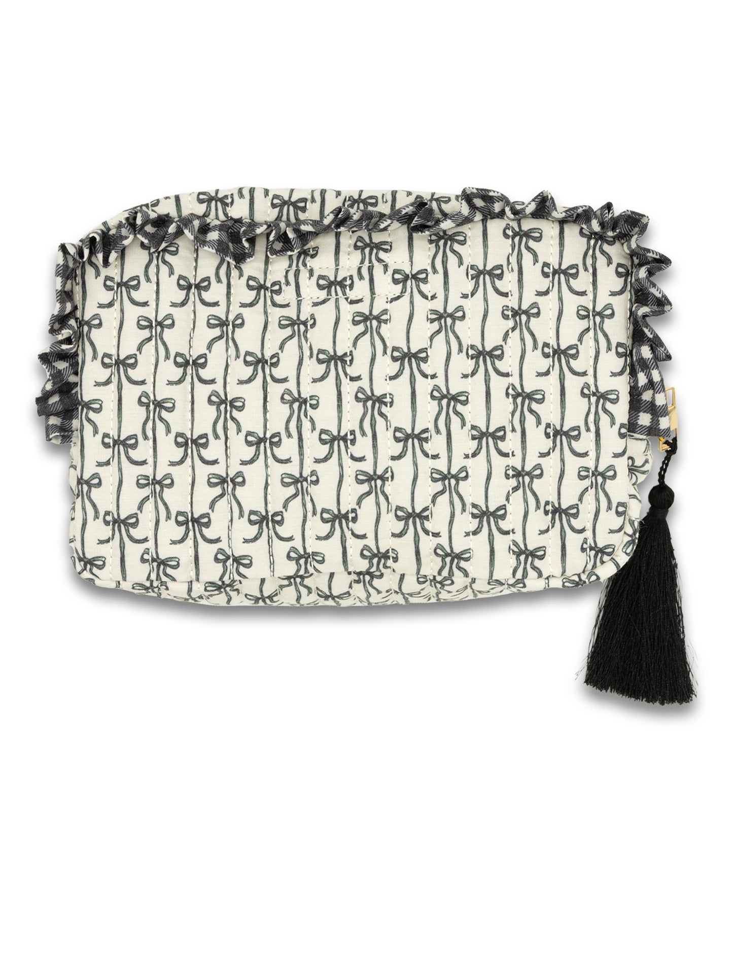 Black Bow Quilted Cosmetic Bag