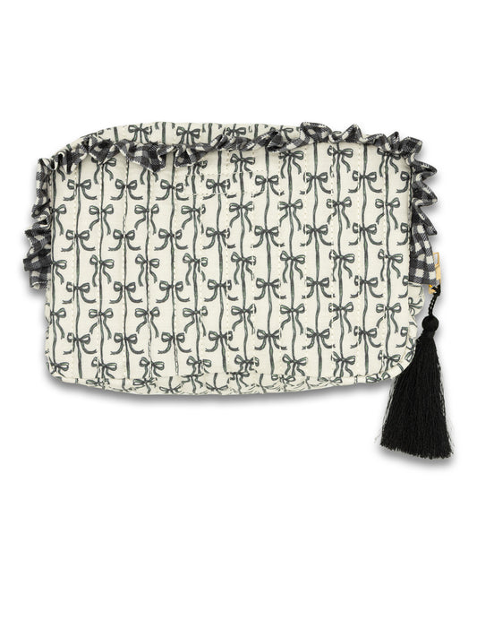 Black Bow Quilted Cosmetic Bag
