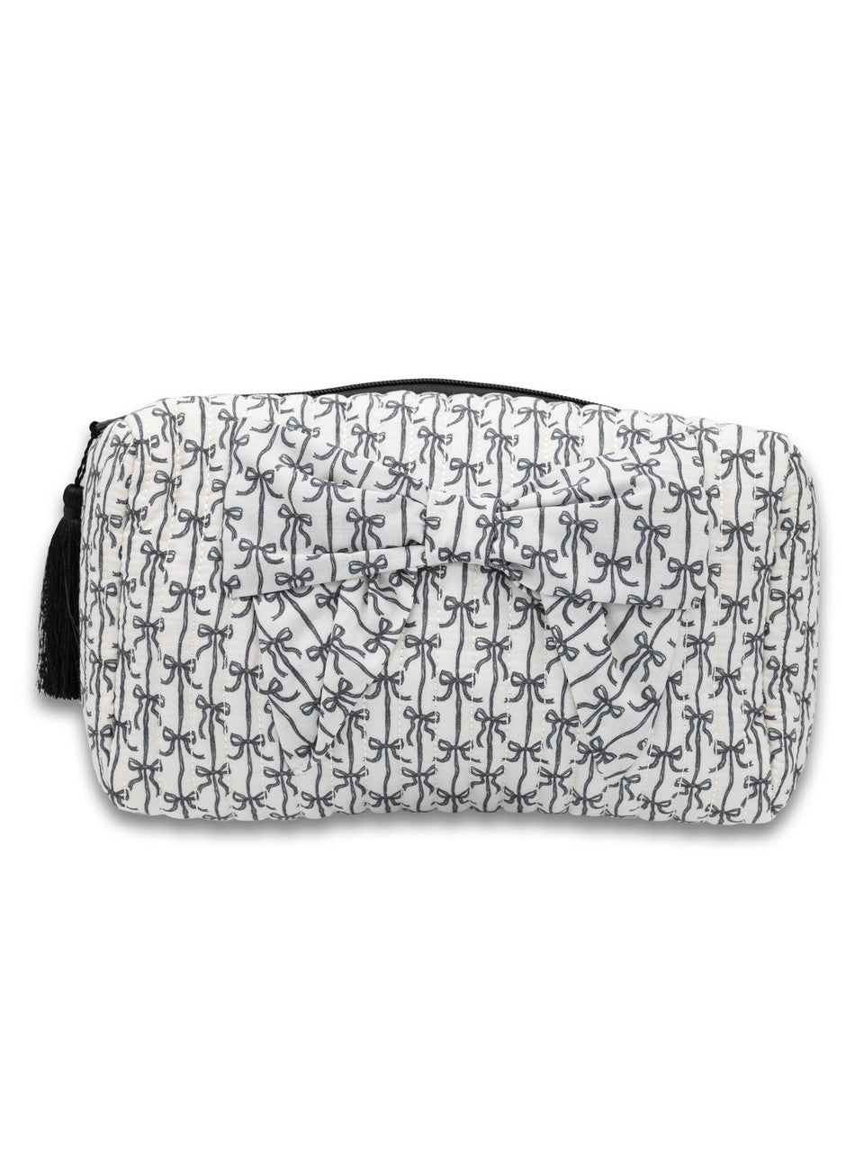 Black Bow Quilted Bow Cosmetic Bag