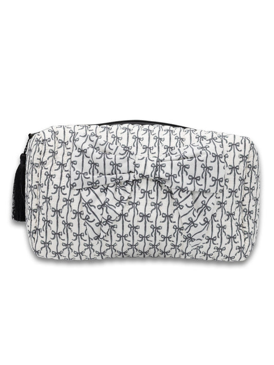 Black Bow Quilted Bow Cosmetic Bag