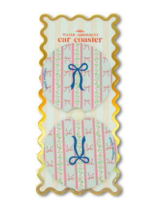 Bow Stripe with Blue Bow Car Coaster Set