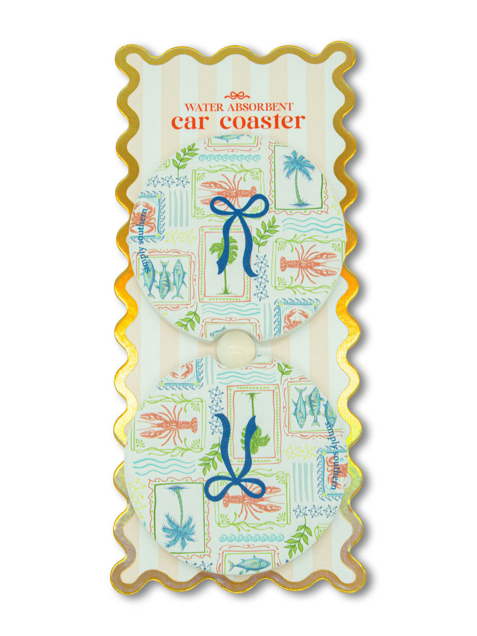 Lobster with Blue Bow Car Coaster Set