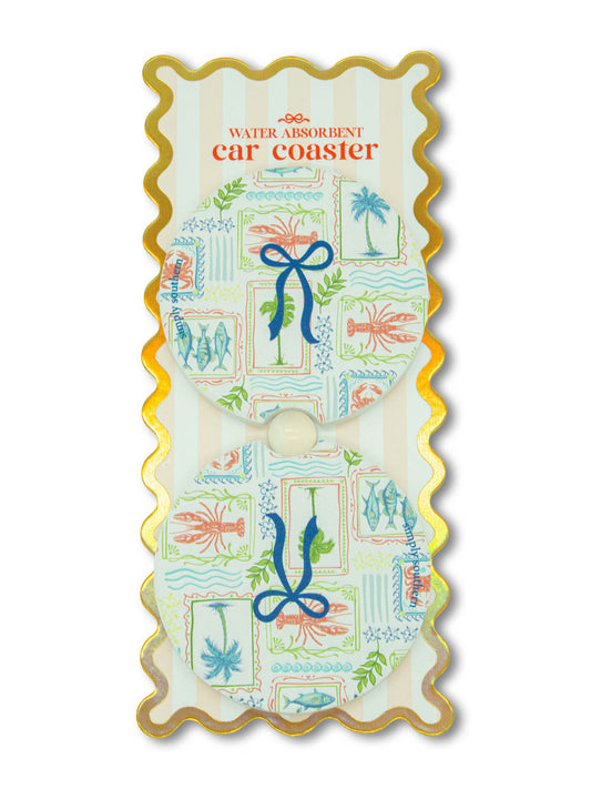 Lobster with Blue Bow Car Coaster Set