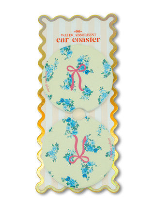 Blue Floral with Pink Bow Car Coaster Set
