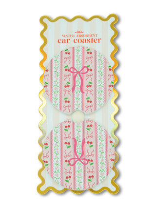 Cherry Stripe with Pink Bow Car Coaster Set