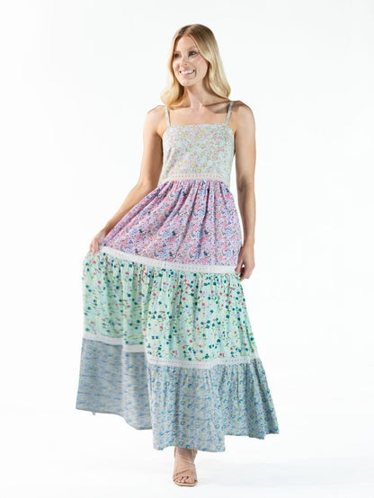 Multi-Floral Print Maxi Dress