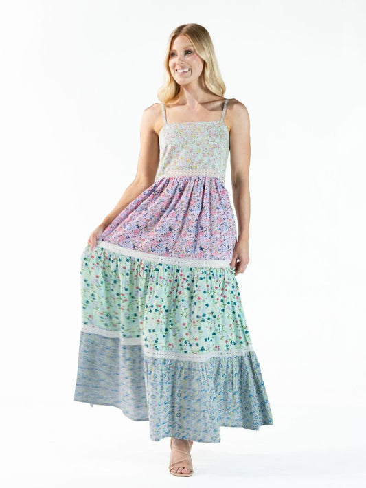 Multi-Floral Print Maxi Dress