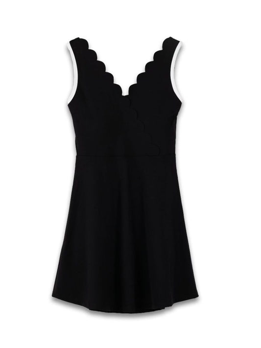 Black Scallop Wrap Dress