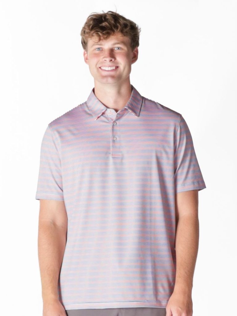 Men's Red & Blue Stripe UPF Polo