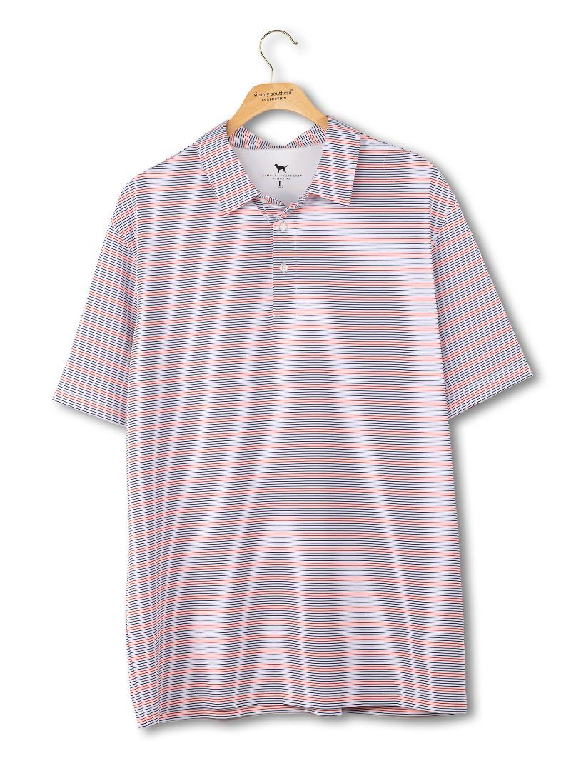 Men's Red & Blue Stripe UPF Polo