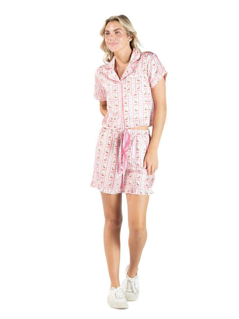 Cherry Stripe Silky Soft Pj Button Set