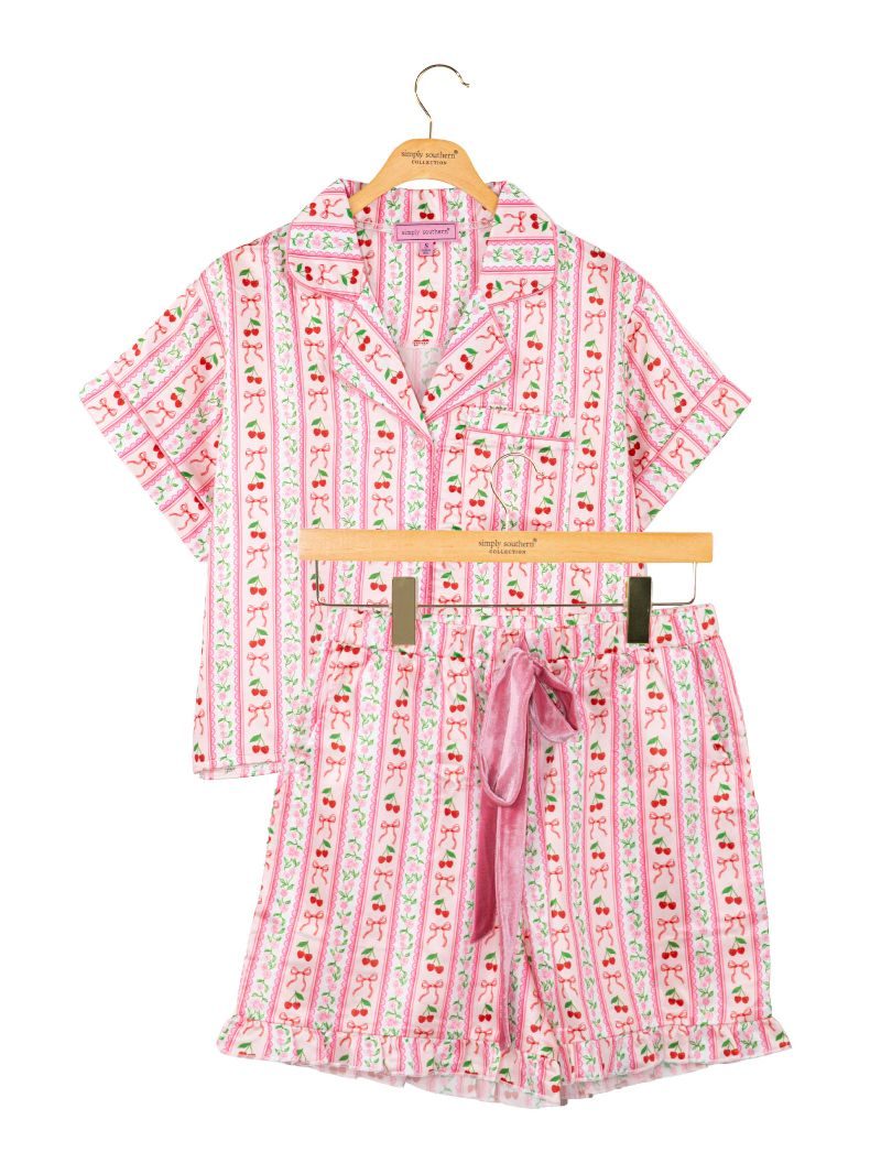 Cherry Stripe Silky Soft Pj Button Set