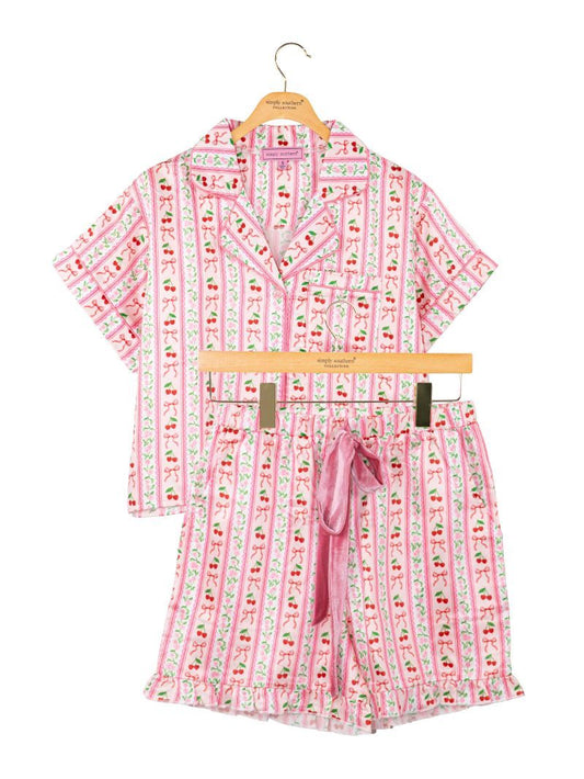 Cherry Stripe Silky Soft Pj Button Set